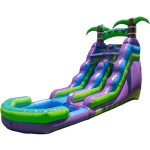 HeroKiddo 16 Purple Tropical Lightweight Premium Commercial Grade Water Slide Inflatable with Attached Pool for Kids and Adults, Wet Dry Use, Summer Fun