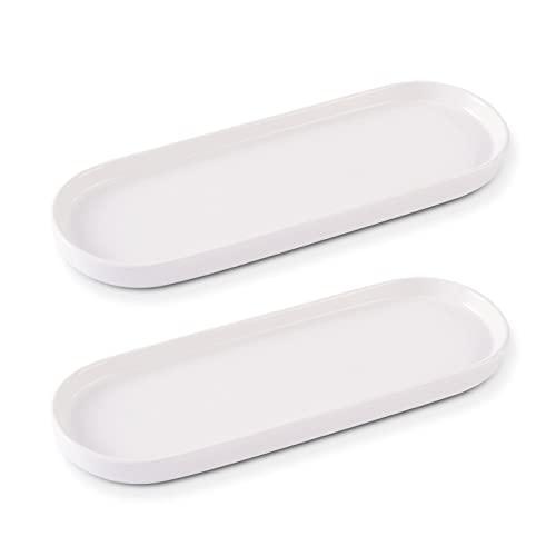 Ceramic Sink Tray, Suit for Bathroom Counter, Bathtub, Cosmetics Dish, Candle, Perfume Shampoo Liquid Soap Tray Simple Style Design Suit for Bathroom and Kitchen (2pcs White)