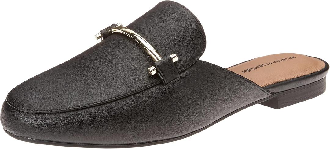 Amazon Essentials Women's Buckle Mule (9 Wide, Black)
