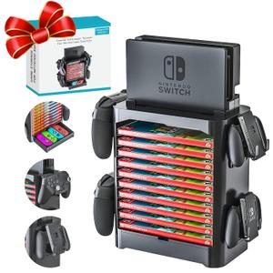 Skywin NS Compatible Nintendo Switch Games Holder, Nintendo Switch Stand, Game Disk Rack, Controller Organizer, Switch Holder Stand for Gamers, Nintendo Switch Accessories (Black)