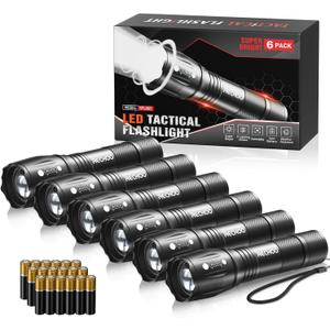 RECHOO 6Pack LED Flashlight, Bright Small Flashlights High Lumens with 3 Modes, Pocket Mini Flashlight Battery Powered, Flash Light Adjustable Focus, Waterproof Flashlights for Home Emergency Camping
