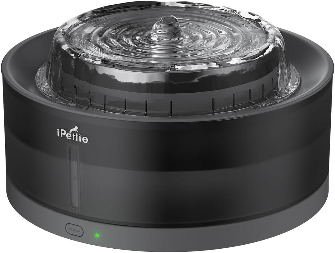 iPettie Cake Dog Water Fountain, 8L/2.1Gal Large Capacity Automatic Dispenser, Wireless Pump Filtered Waterer Purifier with BPA-Free Stainless Steel Bowls, Dishwasher Safe, Grey