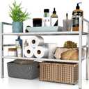 Under Sink Organizers and Storage,Expandable under cabinet organizer Shelf | 2-tier stainless steel heavy-duty expandable rack with 8 panels & adjustable width 18.9"-34.6" for kitchen bathroom shoe rack
