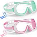 Aegend 2 Pack Swim goggles for Kids 3-15, Anti-Fog Anti-UV Wide Vision Waterproof, No leak Swimming goggles for Boys Girls (Light Green & Light Pink)