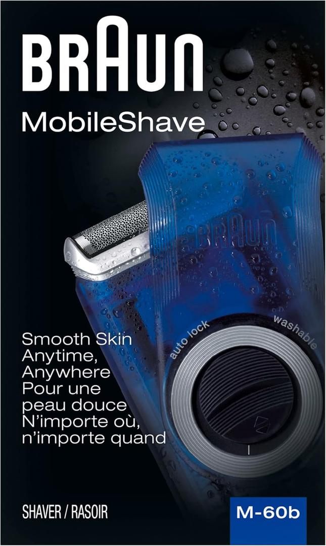 Braun Electric Razor for Men, M60b Mobile Electric Foil Shaver, Washable (1 Count (Pack of 1), Blue)