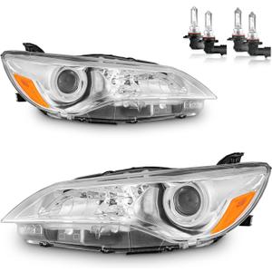 Headlights Assembly for 2015-2017 Toyota Camry Only 4-Door Sedan Halogen Headlamp Replacement, High/Low Beam W/Bulbs, Driver & Passenger Side