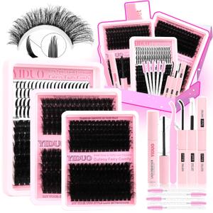 575Pcs Lashes Clusters Kit with Glue and Removers, D Curl Volume 150D+200D Thick+Spiky Lashes Extension, 12-21mm Thick Extension Eyelashes DIY Individual False Eyelash Kit DIY at Home Easily