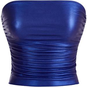 SOLY HUX Women's Faux Leather Crop Tube Top Strapless Sexy Going Out Bandeau Top Party Rave Concert Outfit Pure Blue Small