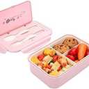 2 Simple Bento Boxes, Reusable Bento Boxes, 3 Compartments with Cutlery, Microwave Heating, Suitable for Family Travel/Work to School