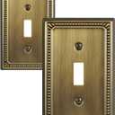 Metal Wall Plates, Switch Plates and Outlet Covers, Decorative Pearl Design (1 Toggle 2PK, Antique Brass)