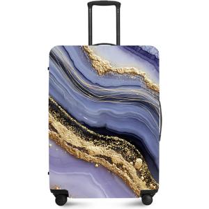 FOREVER QUEEN Luxury Golden Purple Marble Luggage Cover Suitcase Protector Suitcase Cover Anti-Scratch,Stretchable Bag Cover Washable Durable Polyester
