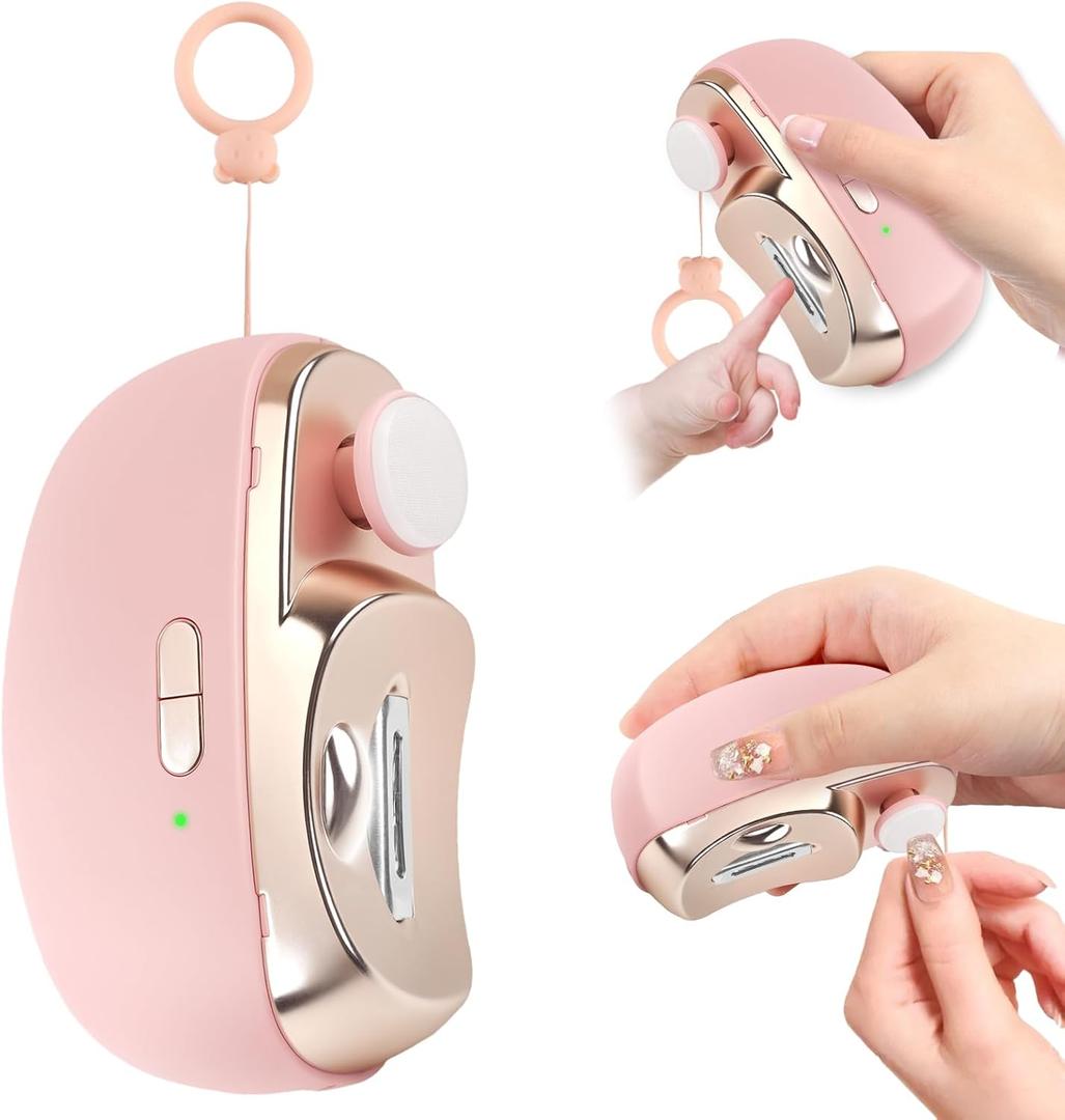 2 x 3-in-1 Electric Nail Clippers, Upgrade Electric Nail Clippers for Kids or Adults, Electric Polishing Nail Clipper with Collector, Excellent Electric Nail Trimmer Gift for Your Loves (Cute-Pink)