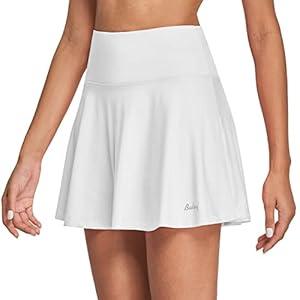 baleaf Women's Pleated Tennis Skirts Athletic Golf Skorts Skirts with Shorts Pockets for Running Workout Sports White S