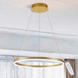 Modern LED Ring Chandelier Gold Dimmable Round Chandelier Dinning Room, Hanging Light with Remote Control Circular LED Pendant Light for Kitchen Island Living Room Entryway, 3000K-6500K