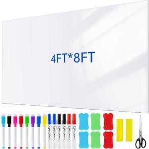 SATINIOR Dry Erase Wallpaper White Board Stickers Dry Erase Peel and Stick Wallpaper Board with 17 Dry Erase Markers 6 Erase 2 Wallpaper Smoothing Tool 1 Scissor for Office(4 x 8 ft)