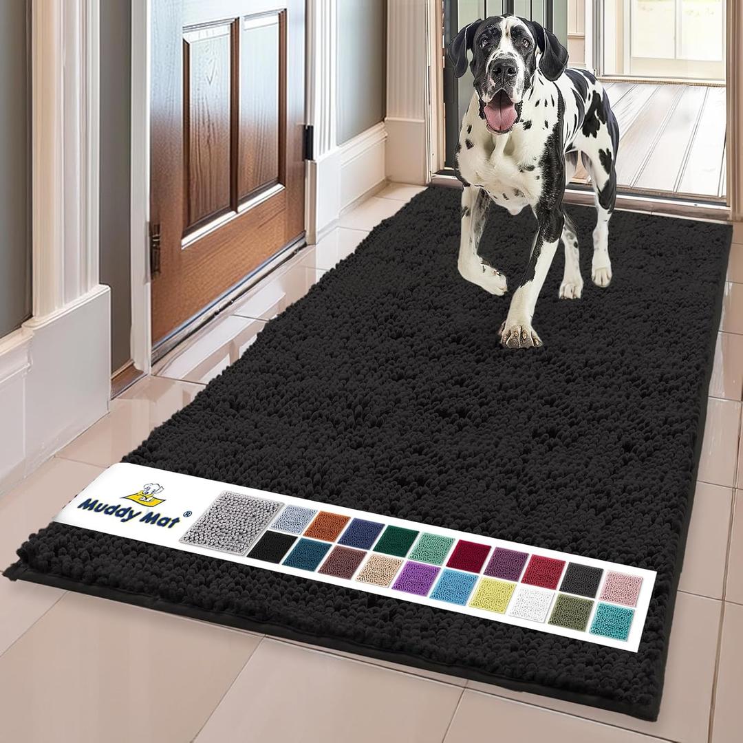 Muddy Mat® | Super Absorbent Door Mat Indoor, Microfiber Quick Dry Chenille Entryway Rug, Non-Slip Front Door Mat, Indoor Mats for Entryway, Machine Washable Pet Rug, -Black Runner 24"X60"