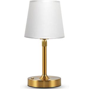 Small Cordless Lamp, Dimmable Rechargeable Table Lamp, 5400mAh Battery Operated, Portable Gold Touch Desk Lamp for Bedside, Kitchen, Counter, White Fabric Shade, E14 2700K Bulb Included