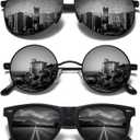 3 Pack Sunglasses Set for Men Women - Retro Round, Aviator Metal, Classic Plastic Black Frames & Lenses,Polarized UV400 Protection for Driving Beach Daily Outdoor