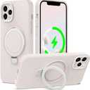 ZHK Liquid Silicone Designed for iPhone 12 Pro Max Case with Magnet Stand, [Precise Camera Lens Protection][Mil-Grade Drop Shockproof][Soft Anti-Scratch Microfiber Lining] Slim Fit Cover, Beige