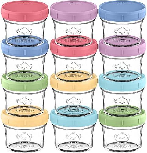 KeaBabies 12pk 4oz Glass Baby Food Containers with Lids - Leak-Proof, Microwavable Small Glass Jars, Baby Purees & Toddler Snack Storage Containers, BPA-Free, Dishwasher & Freezer Safe (Nord)