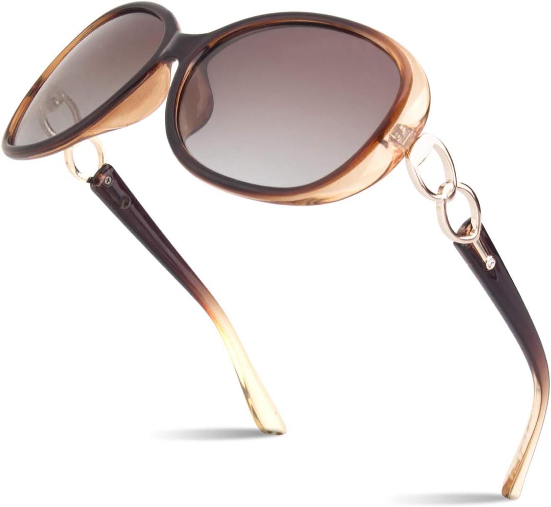Sunier Sunglasses Womens Polarized Trendy Oversized Sun Glasses Fashion Ladies Shades 100% UV400 Protection S85 (A Clear Brown)