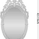 KOHROS Oval Bathroom Mirror 42" x 24" Venetian Mirror with Top Crown Floral Etched Frameless Decorative Wall Mirror for Vanity Bathroom Bedroom Living Room