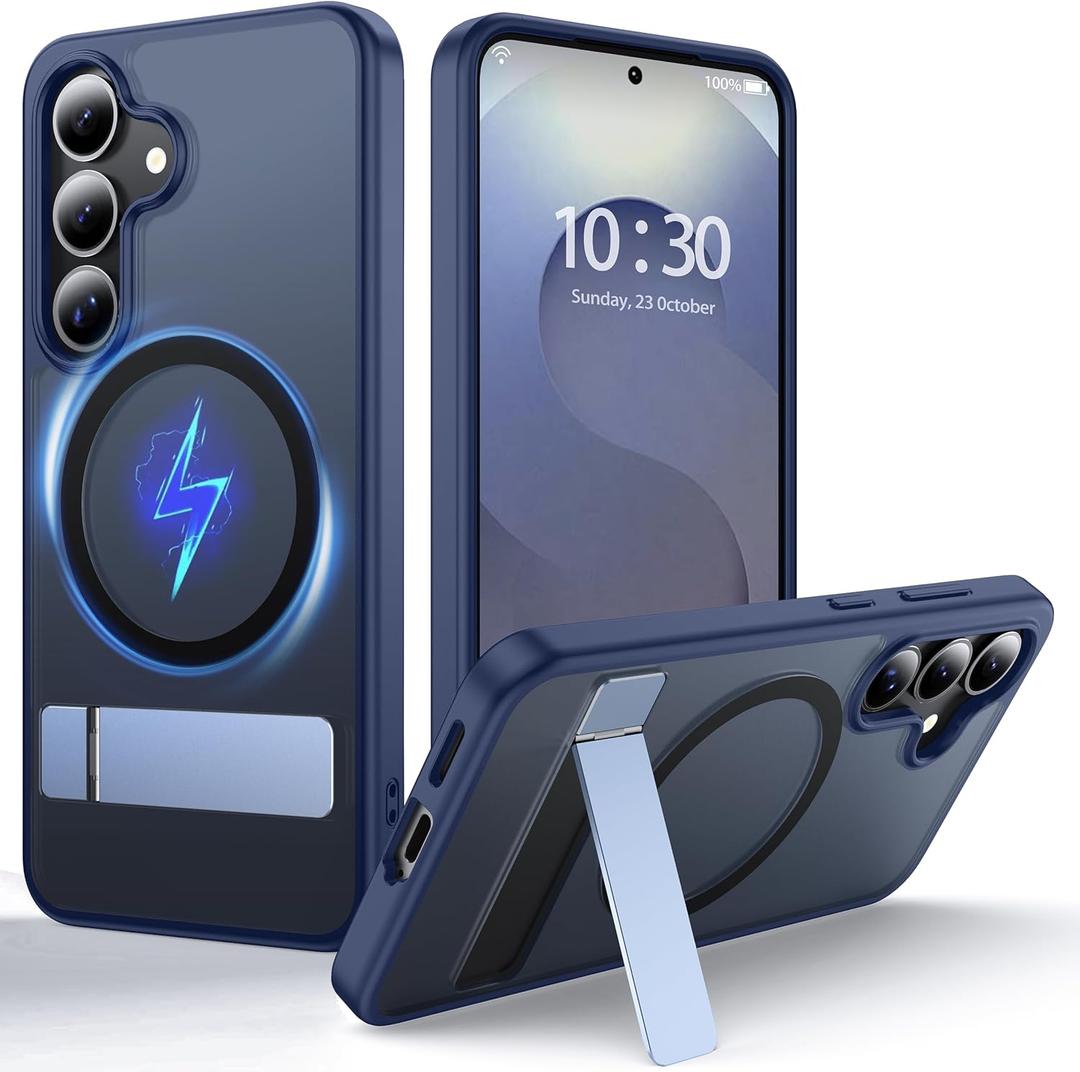 Samsung Galaxy S25 Case with MagSafe [Invisible Kickstand] [Charge While Standing] [Military Shockproof] Translucent Matte Soft Silicone Bumper for S25 Phone Case Slim, Blue