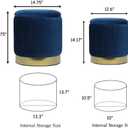 Blue Round Ottoman with Storage Set of 2 Upholstered Velvet Vanity Stool for Living Room Storage Ottomans Multifunctional Foot Rest