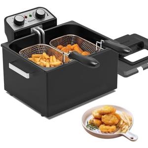 1800W 5 Liters/21 Cups Large Electric Deep Fryer with 3 Frying Baskets, Adjustable Temperature,View Window Lid,Countertop Stainless Steel Body Deep Fryer Pot,Perfect for Kitchen, Fry Fish for Home Use