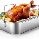 EWFEN Roasting Pan,17*13'' Stainless Steel Turkey Roaster with Rack - Deep Broiling Pan & V-shaped Rack & Flat Rack,Non-toxic & Heavy Duty,Great for Thanksgiving Christmas Roast Chicken Meat Lasagna