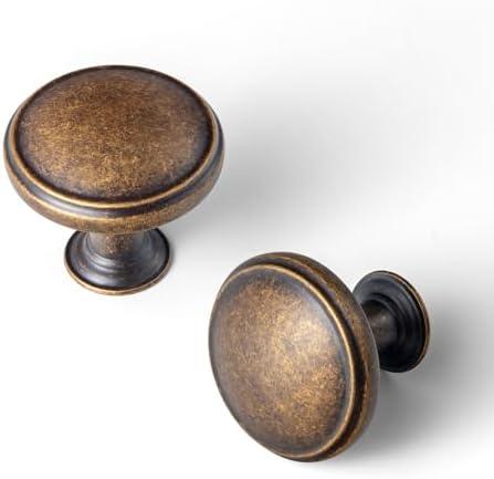 Goo-Ki 12 Pack Antique Brass Cabinet Knobs Zinc Alloy Kitchen Hardware - Vintage Brass Drawer Knobs Single Hole/Screw Bar Cabinet Handles Dresser Pulls
