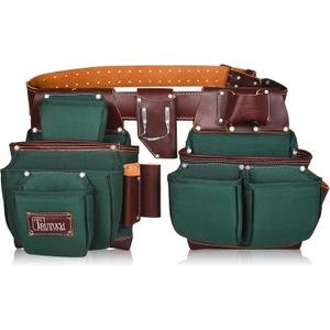Nylon and Leather Tool Belt | Framing Tool Bags/Pouch | for Carpenter, Construction, Framers & Electrician (Green)