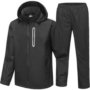 SWISSWELL Men's Waterproof Golf Rain Suit Rain Gear Jacket and Pant Outdoor Lightweight Hooded Raincoat S-5XL (Black)