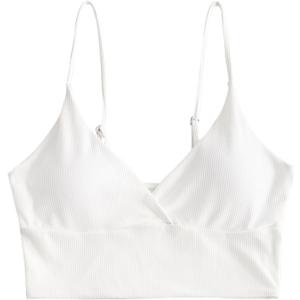 ZAFUL Women's V Neck Tankini Top Ribbed Adjustable Spaghetti Straps Bikini Top Bathing Suit Swim Tops (XX-Large, 0-white)