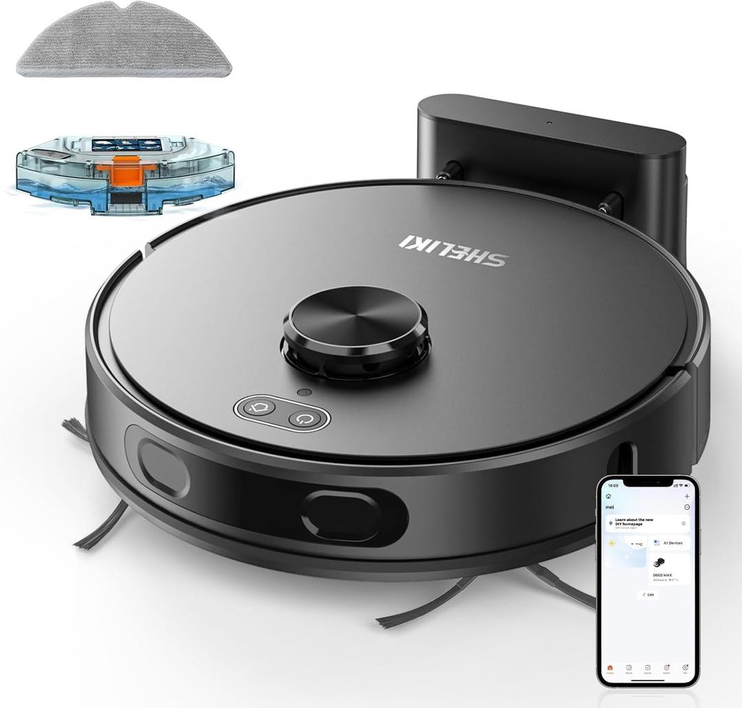 Robot Vacuum and Mop Combo, Robotic Vacuums Cleaner with LiDAR Navigation, Smart Mapping, Strong Suction, with WiFi/App/Alexa/Voice Control, Obstacle Avoidance, for Home, Wood/Hard Floors, Pet Hair