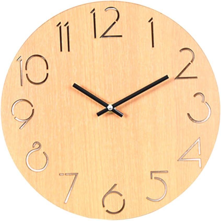 Zerodeko Simple Wooden Round Wall Clock Modern Decorative Quartz Clock for Living Bedroom Decor Battery for Family Friends