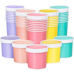MATICAN Paper Ice Cream Cups with Lids, 40-Pack 11-Oz Soup Cups with Lids, Disposable Ice Cream Containers, 11-Ounce, 5 Pastel