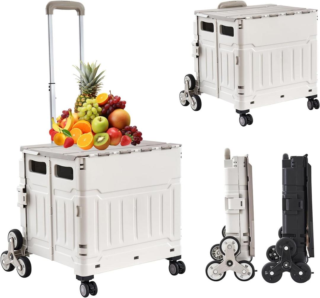 Foldable Utility Cart Folding Shopping cartsCollapsible cart with Stair Climbing Wheels, 8 Wheel Shopping cartCollapsible Rolling Crate with Telescoping Handle (Grey, 17.32 * 17.13 * 30.12) (Gray)