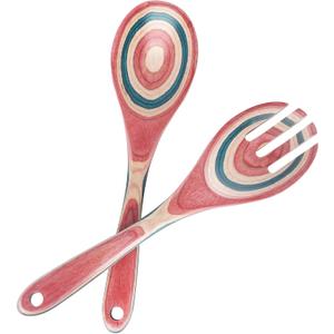 Salad Tongs, Wooden Spoons, Pakkawood Salad Tongs for Serving, 10-inch Serving Utensils Set Salad Servers Set Kitchen Cooking Utensil (Pink)