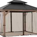 SUNJOY Replacement Mosquito Netting Panels,Waterproof 4-Panels Screen Walls for 10 x 12 ft Gazebo, Patio & Backyard Protection, Brown