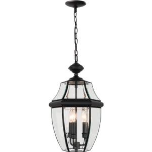 Large Outdoor Pendant Light Fixture 3-Light, 20in Modern Black Outdoor Chandelier Hanging Porch Light, Metal Exterior Ceiling Mount Hanging Lantern with Clear Glass for Front Door, Entrance, Gazebo