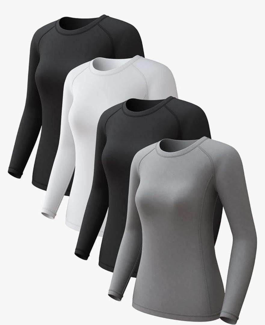 Women's Long Sleeve Compression Shirts, Dry Fit Workout Athletic Sun Protection Cooling Tops for Yoga Running Gym 2 4 Pack, Size M