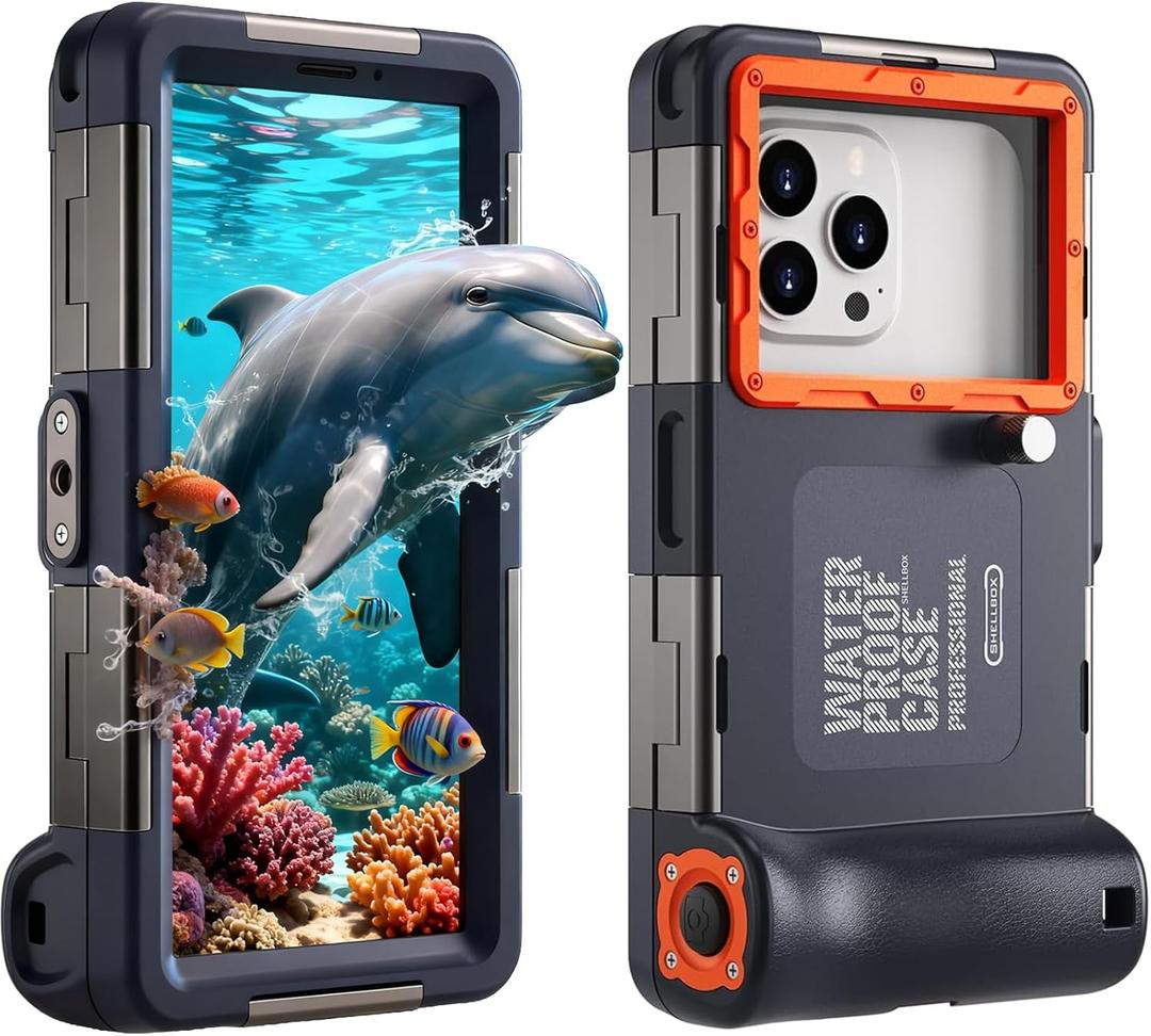2026 Underwater Snorkeling Diving Phone Case for iPhone 17/16/15/14/13/12Pro Max/Galaxy S25/S24/S23.[50ft/15m] Professional Scuba Dive Waterproof Case Universal Underwater Photo & Video(Blue) (Orange)