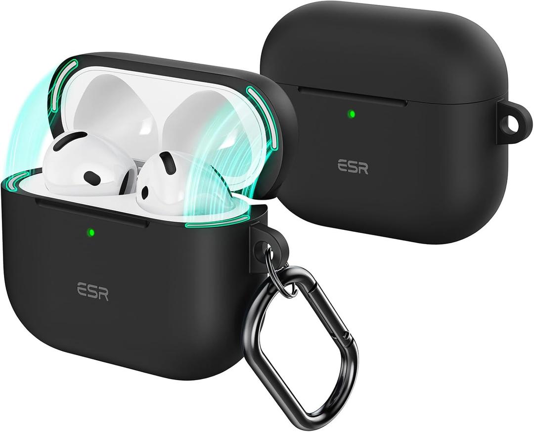ESR for AirPods 4 Case, Compatible with Apple AirPods 4 Case (2024) (USB-C), Magnetic Lid, Full Drop Protection Cover with Carabiner, Cloud Series, Black
