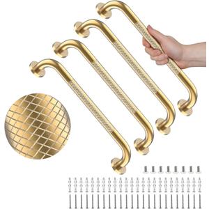 4 Pack 16 Inch Shower Grab Bar, YuanDe Gold Bathroom Grab Bar Handle w/Anti-Slip Knurled Grip, Stainless Steel Bath Balance Bar, 1" Diameter Safety Hand Rail Support,Handicap Injury Elderly Senior