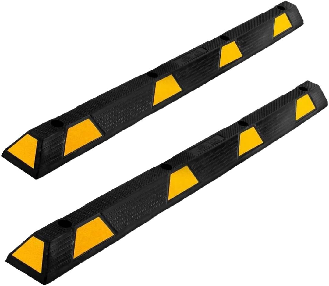 2 Pack Rubber Curb Parking Garage Floor Stopper, 72.8 in 55000 LBS Capacity Extra Wide Rubber Parking Lot Stopper with 8 High Reflective Yellow Safety Stripes for Vehicles Truck Driveway