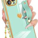 Petitian for iPhone 11 Pro Max Case Stand/String, Luxury Cute Women Girls Heart Electroplated Designer Phone Cases for 11 Pro Max, Mint Green