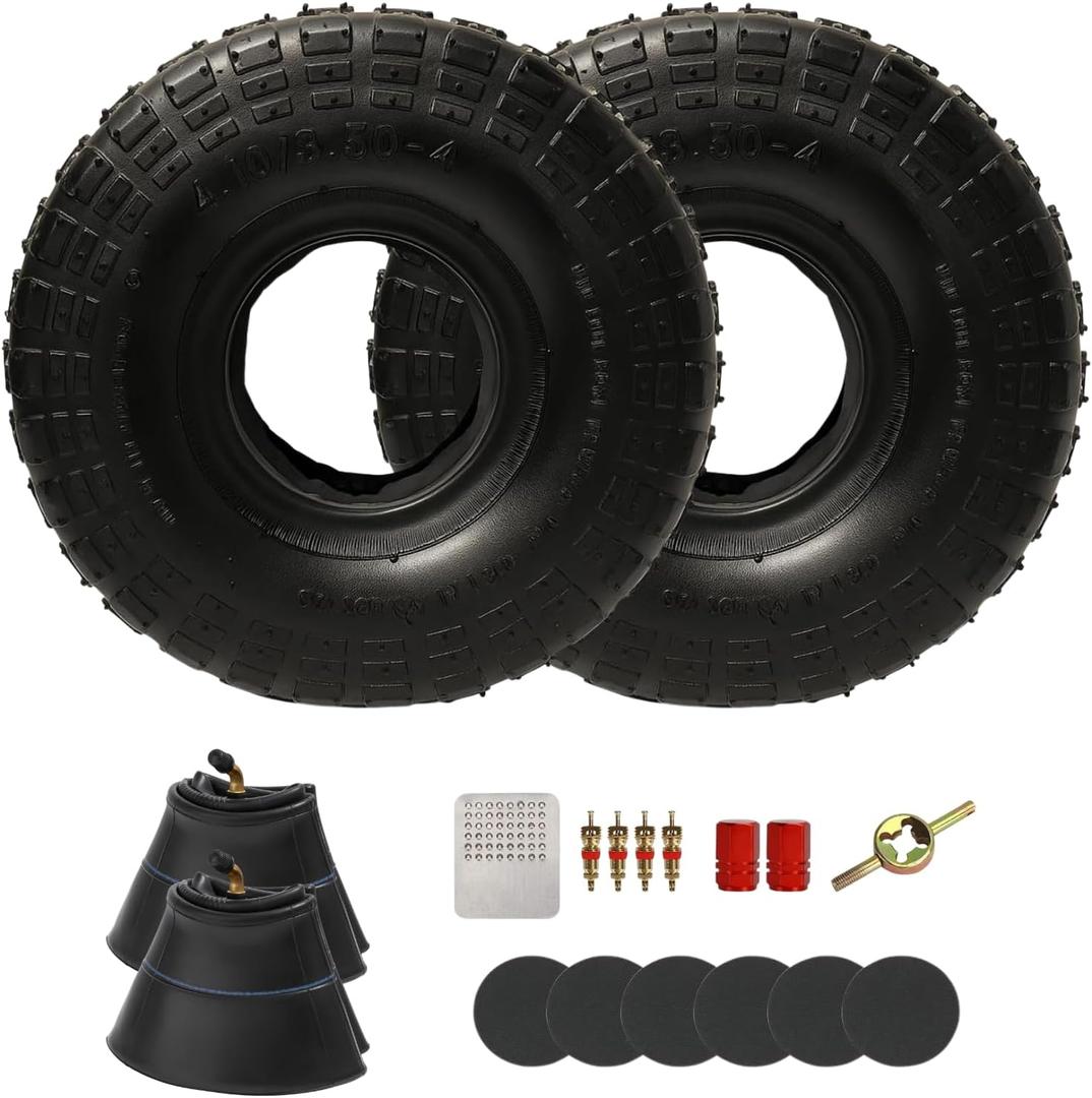 Set of 2 4.10/3.50-4 Tire and Inner Tube 10" Heavy Duty Tire and Tube with TR-87 Bent Valve Stem for Hand Truck,Wheelbarrow,Trolley, Dolly,Garden Wagon,Cart Wheel Replacement