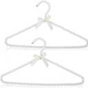 Threan 2 Pcs 16 Inch Pearl Clothes Beaded Clothing Hanger with Ribbon Bowknot Metal Elegant Clothes Standard Hanger for Women Bride Wedding Dress Coat Shirt (White)