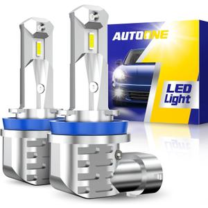 AUTOONE H8 H11 H16 LED Light Bulbs White, 6000K Super Bright, Fanless Mini Size, Plug and Play, Pack of 2
